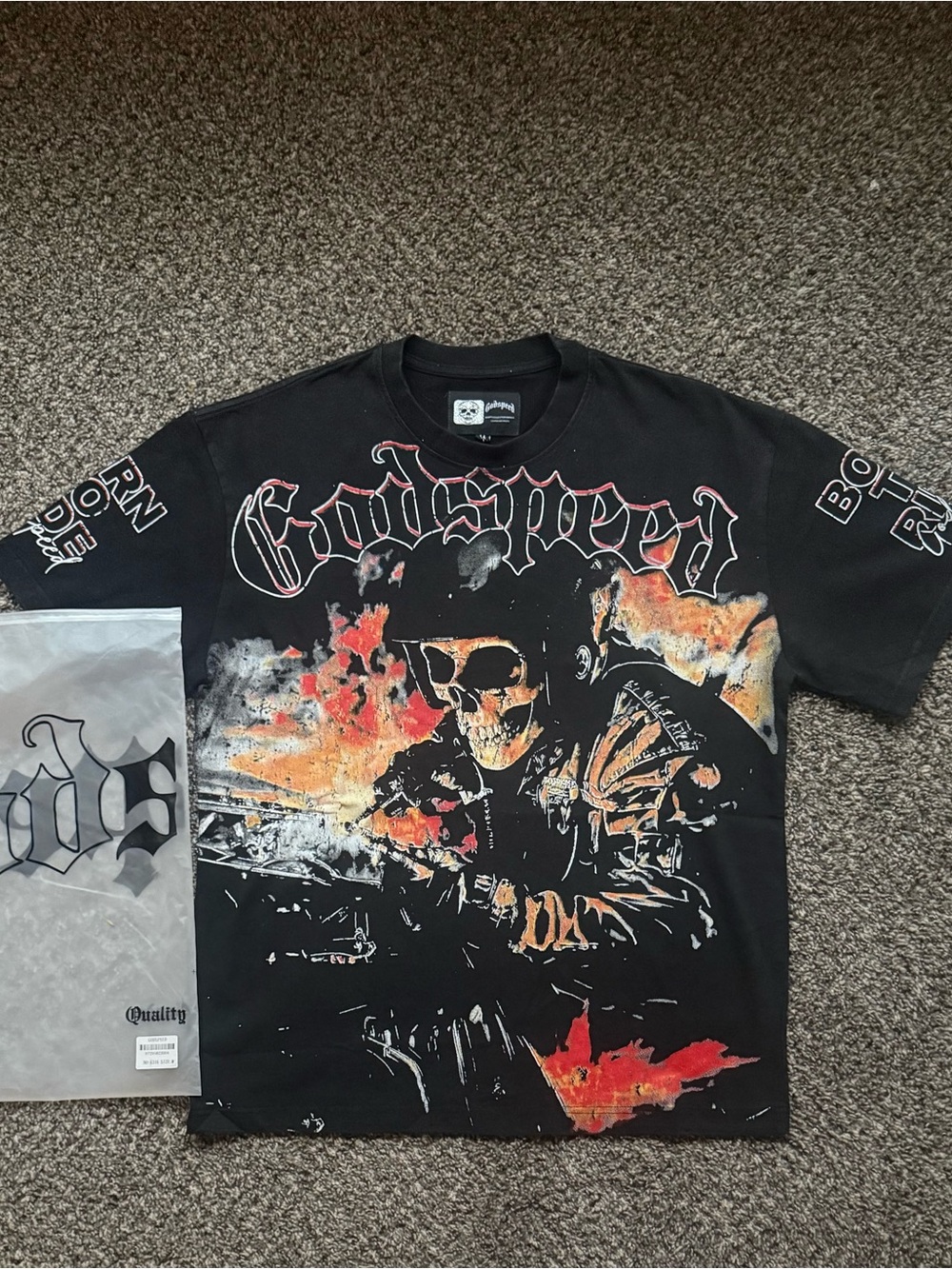 Godspeed Skull Graphic Tee - Black & Orange